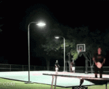 A trampoline shot, so God,玩蹦床投篮，太神了