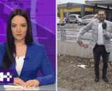 The male reporter wants a hostess to marry in the live program.,男记者在直播节目中想女主播求婚~